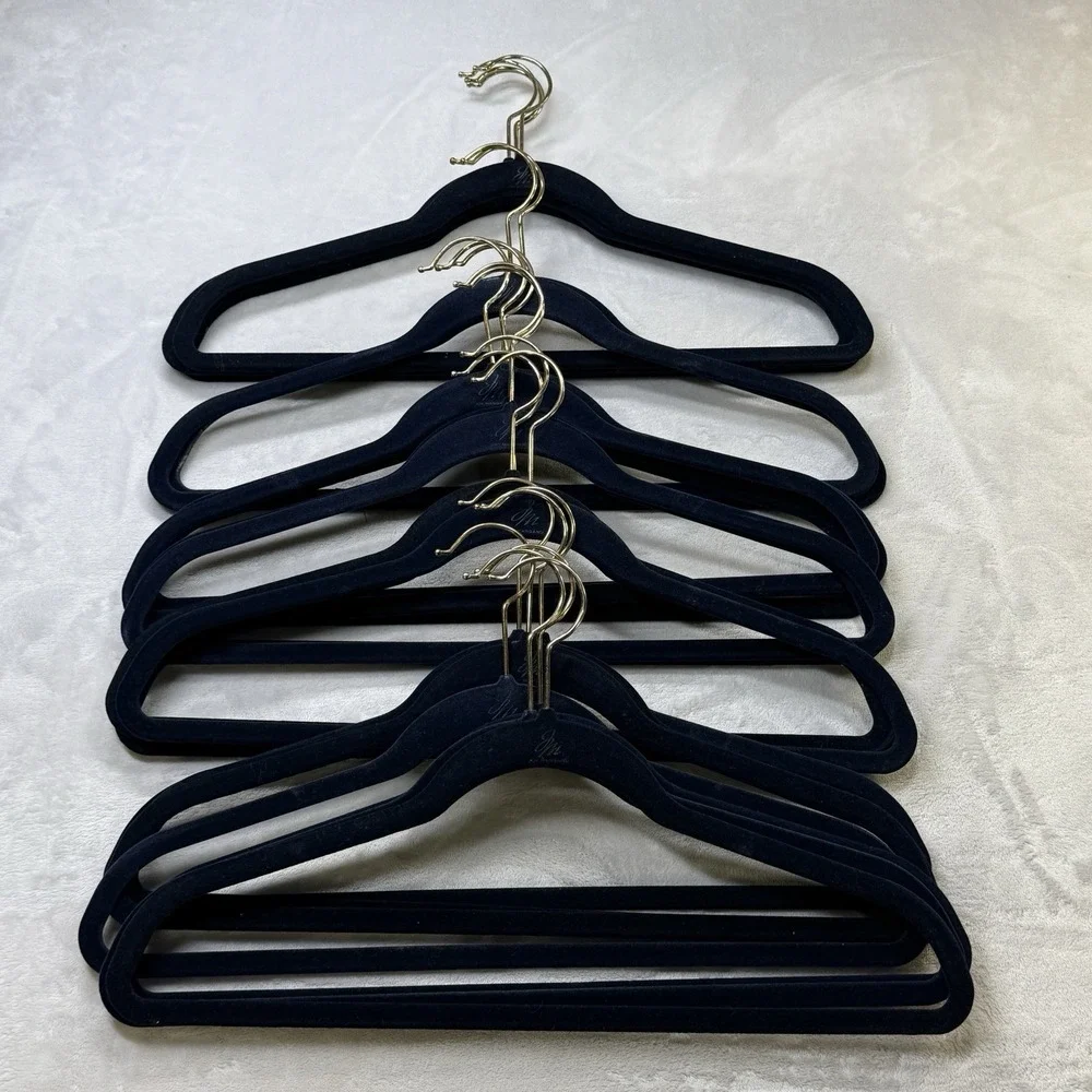 Lot 36 Joy Mangano Velvet Suit Clothes Hangers Navy Blue Gold Hooks